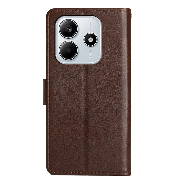 For Xiaomi Redmi Note 14 5G Case PU Leather Phone Wallet Cover with Strap - Brown