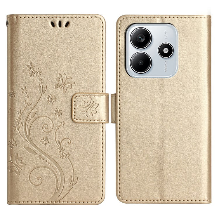 For Xiaomi Redmi Note 14 5G Case PU Leather Phone Wallet Cover with Strap - Gold