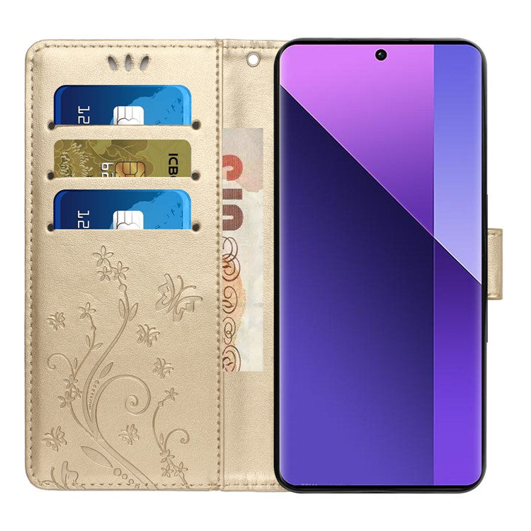 For Xiaomi Redmi Note 14 5G Case PU Leather Phone Wallet Cover with Strap - Gold