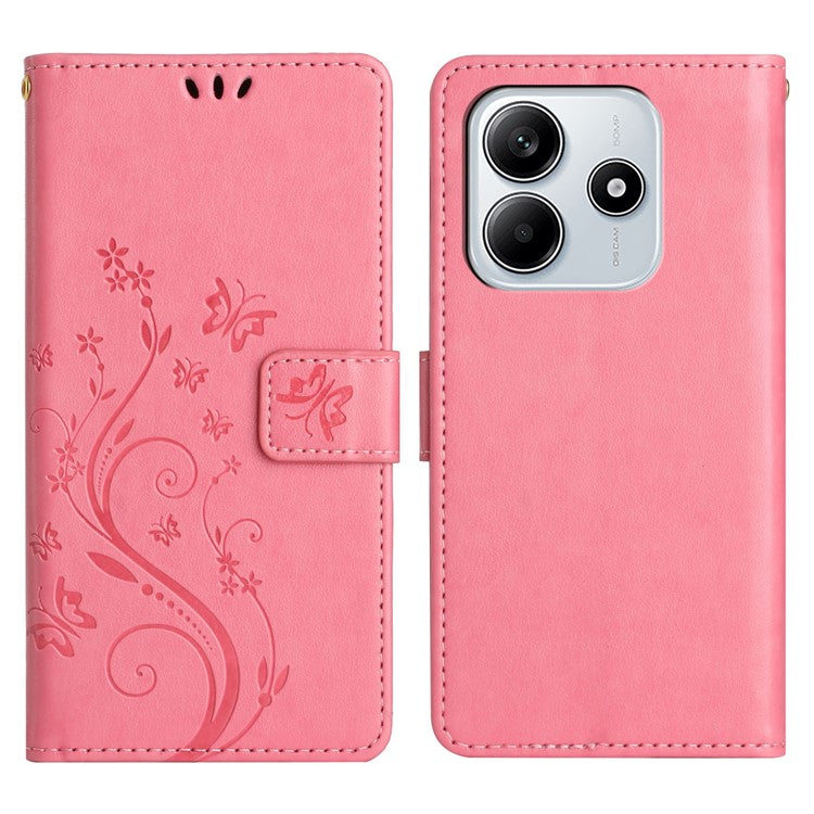 For Xiaomi Redmi Note 14 5G Case PU Leather Phone Wallet Cover with Strap - Pink