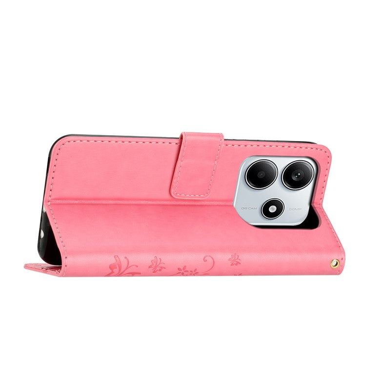 For Xiaomi Redmi Note 14 5G Case PU Leather Phone Wallet Cover with Strap - Pink