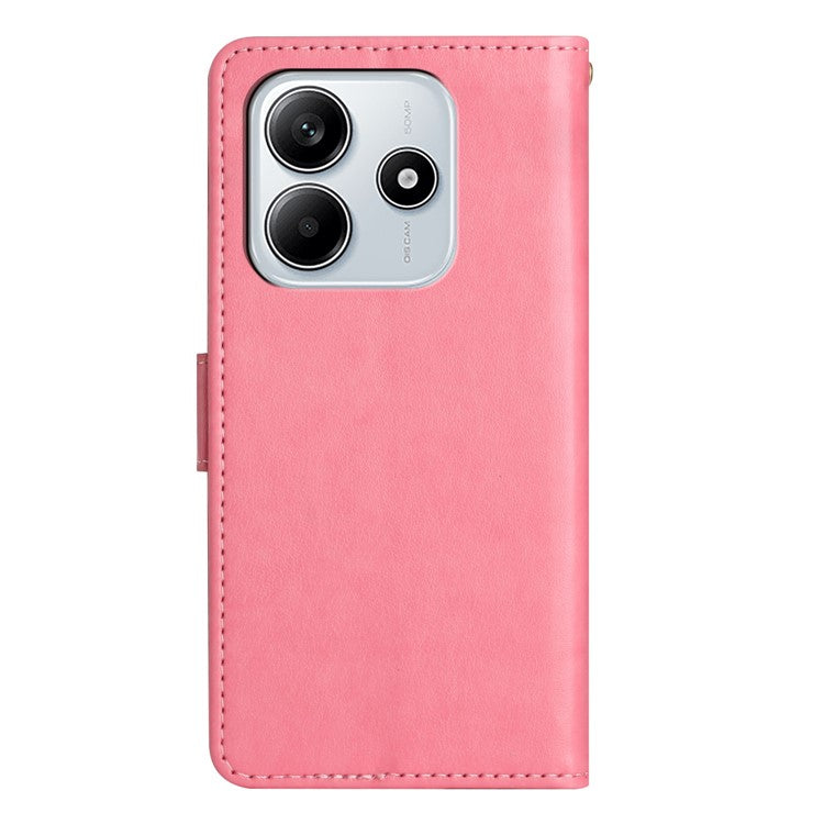 For Xiaomi Redmi Note 14 5G Case PU Leather Phone Wallet Cover with Strap - Pink