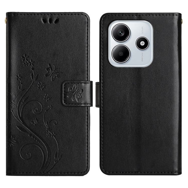 For Xiaomi Redmi Note 14 5G Case PU Leather Phone Wallet Cover with Strap - Black