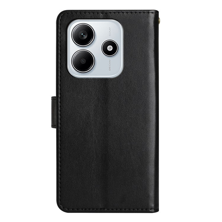 For Xiaomi Redmi Note 14 5G Case PU Leather Phone Wallet Cover with Strap - Black