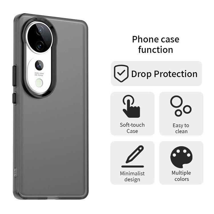 For vivo S19 Pro 5G / V40 5G / V40 Pro 5G Case PC+TPU+PET Matte Anti-Drop Phone Back Cover - Black