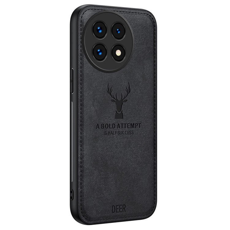 For OnePlus 13 Case Deer Pattern Cloth Texture PU Leather Hybrid Phone Cover - Black