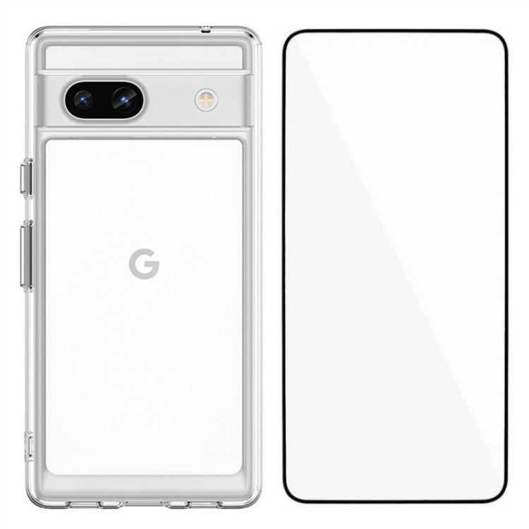 WANLONFENG MF Series for Google Pixel 7a Case TPU+Acrylic Clear Phone Cover with Tempered Glass Film