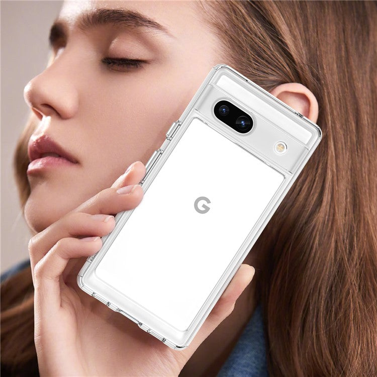 WANLONFENG MF Series for Google Pixel 7a Case TPU+Acrylic Clear Phone Cover with Tempered Glass Film