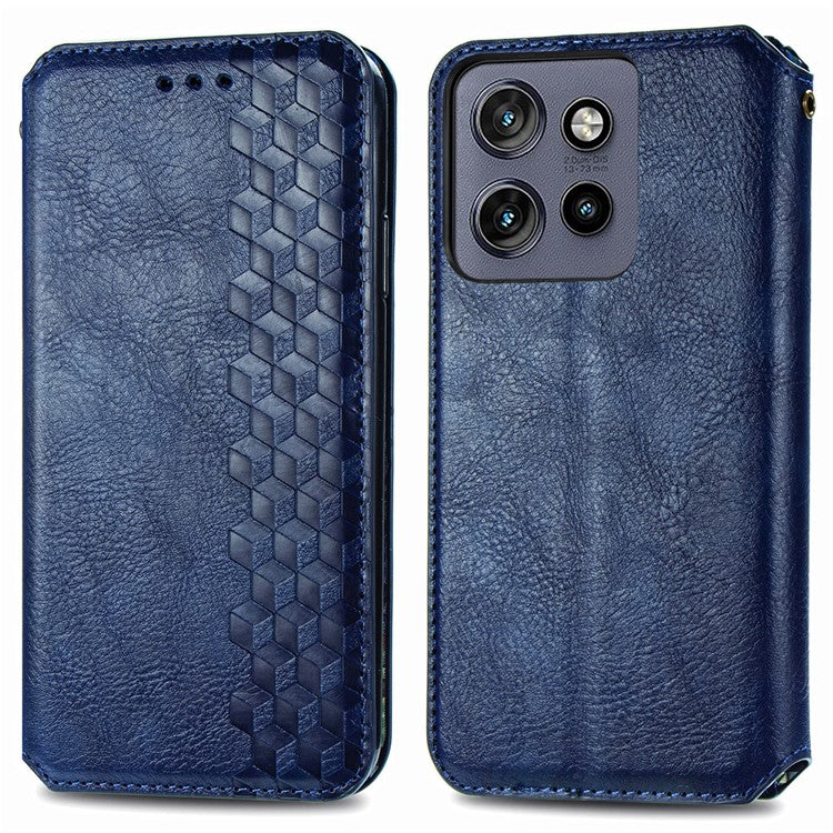 Case For Motorola Thinkphone 25 5G / Moto S50 5G / Edge 50 Neo 5G Rhombus Imprint PU Leather Wallet Phone Cover - Blue