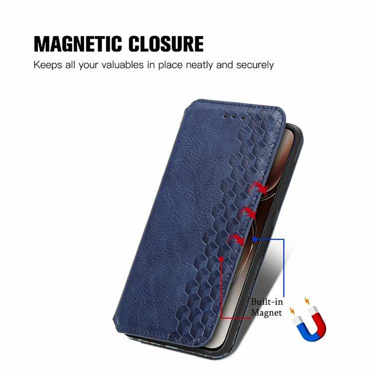 Case For Motorola Thinkphone 25 5G / Moto S50 5G / Edge 50 Neo 5G Rhombus Imprint PU Leather Wallet Phone Cover - Blue