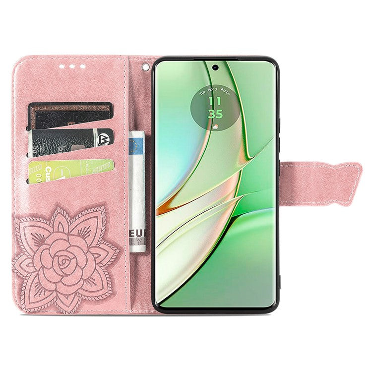 For Motorola Moto G75 5G Case PU Leather Wallet Phone Cover Butterfly Pattern - Rose Gold