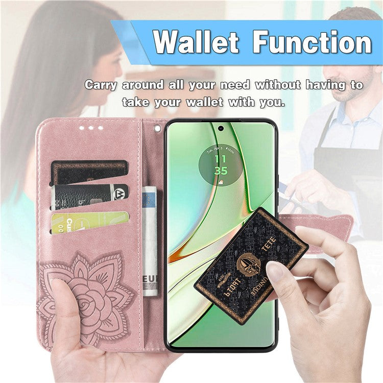 For Motorola Moto G75 5G Case PU Leather Wallet Phone Cover Butterfly Pattern - Rose Gold