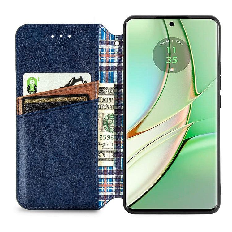 For Motorola Moto G75 5G Case Rhombus Imprint PU Leather Wallet Phone Cover - Blue