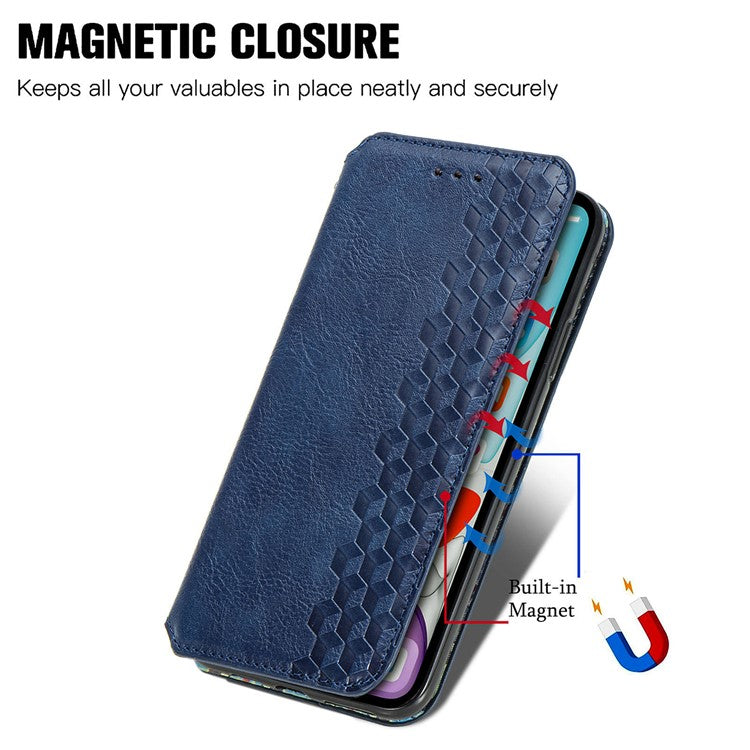 For Motorola Moto G75 5G Case Rhombus Imprint PU Leather Wallet Phone Cover - Blue