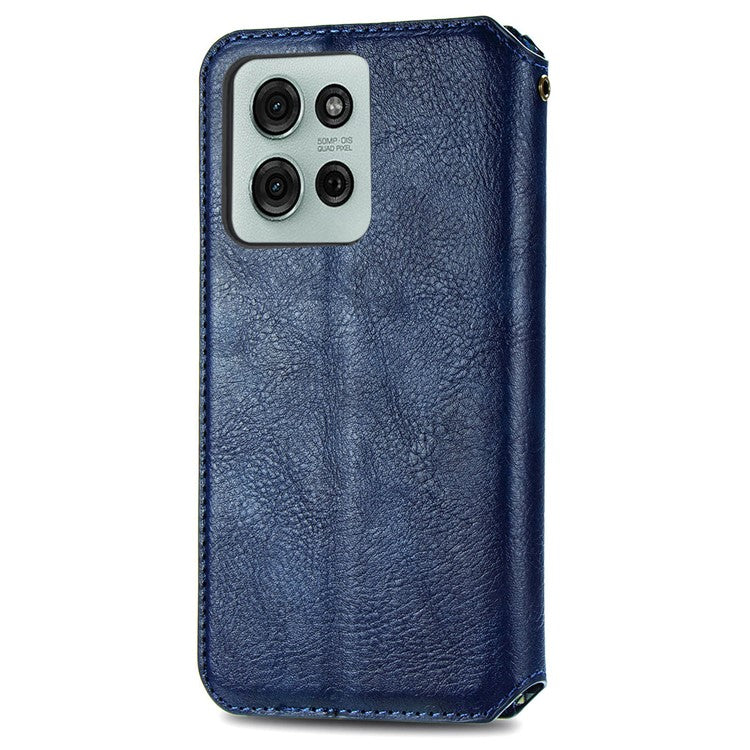 For Motorola Moto G75 5G Case Rhombus Imprint PU Leather Wallet Phone Cover - Blue