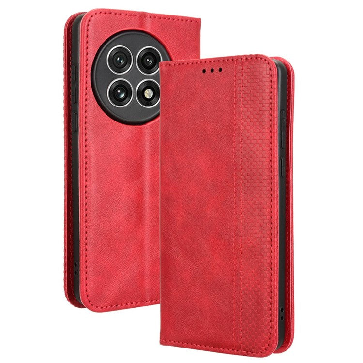 For OnePlus 13 Leather Case Wallet Stand Retro Texture Phone Cover - Red