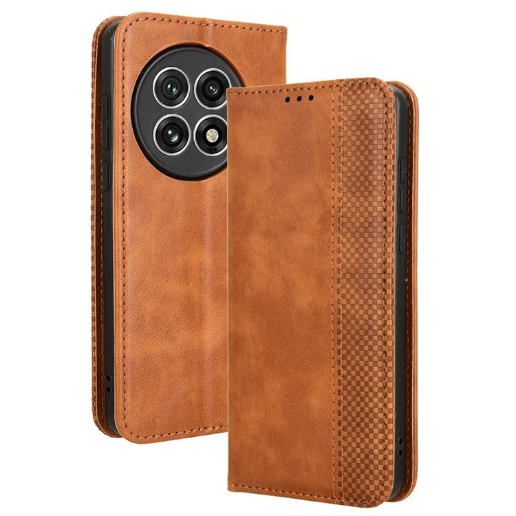 For OnePlus 13 Leather Case Wallet Stand Retro Texture Phone Cover - Brown