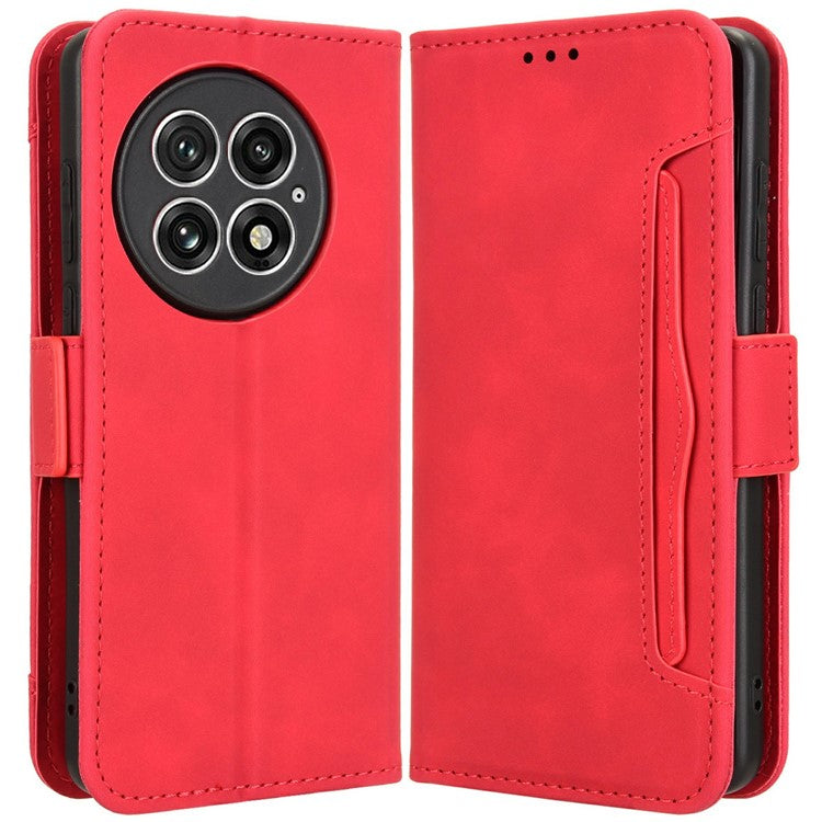 For OnePlus 13 Leather Case Phone Wallet Cover with Multiple Card Slots - Red