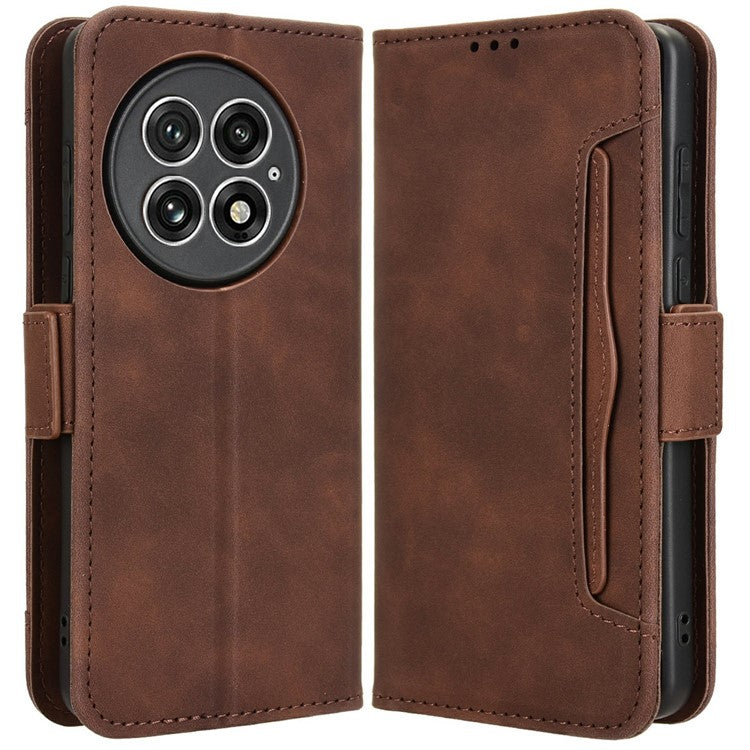 For OnePlus 13 Leather Case Phone Wallet Cover with Multiple Card Slots - Brown