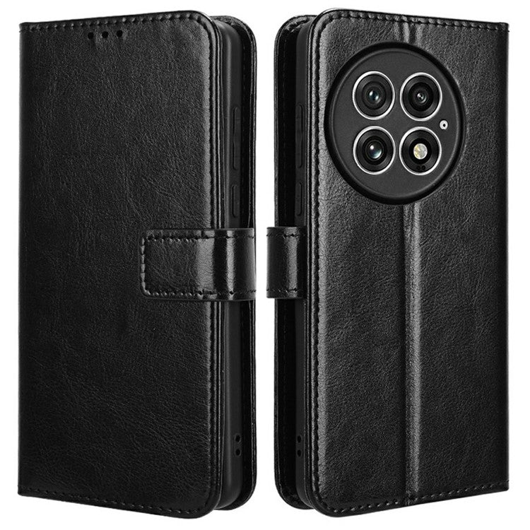 For OnePlus 13 Case Crazy Horse Texture PU Leather Phone Wallet Cover - Black