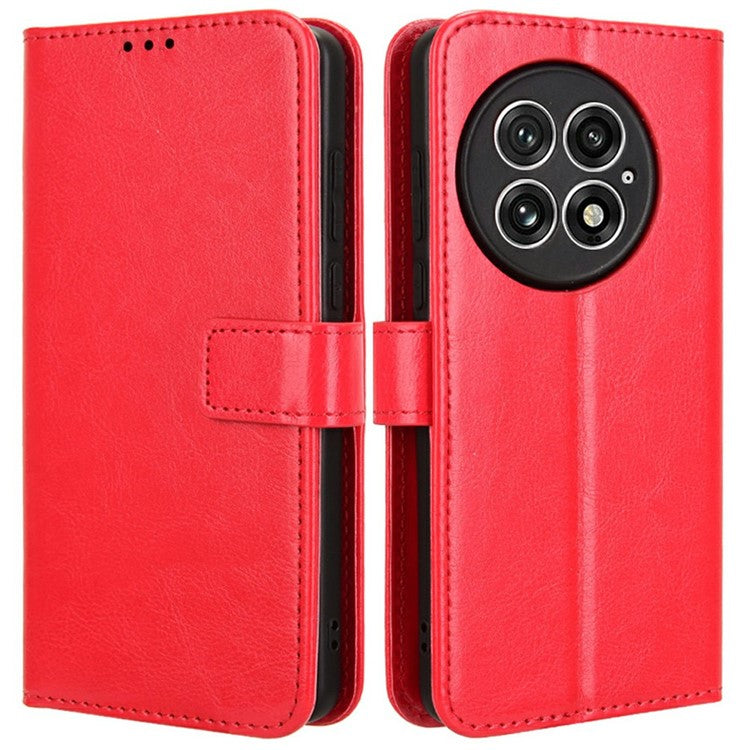 For OnePlus 13 Case Crazy Horse Texture PU Leather Phone Wallet Cover - Red