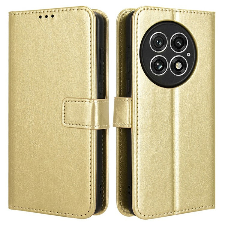 For OnePlus 13 Case Crazy Horse Texture PU Leather Phone Wallet Cover - Gold