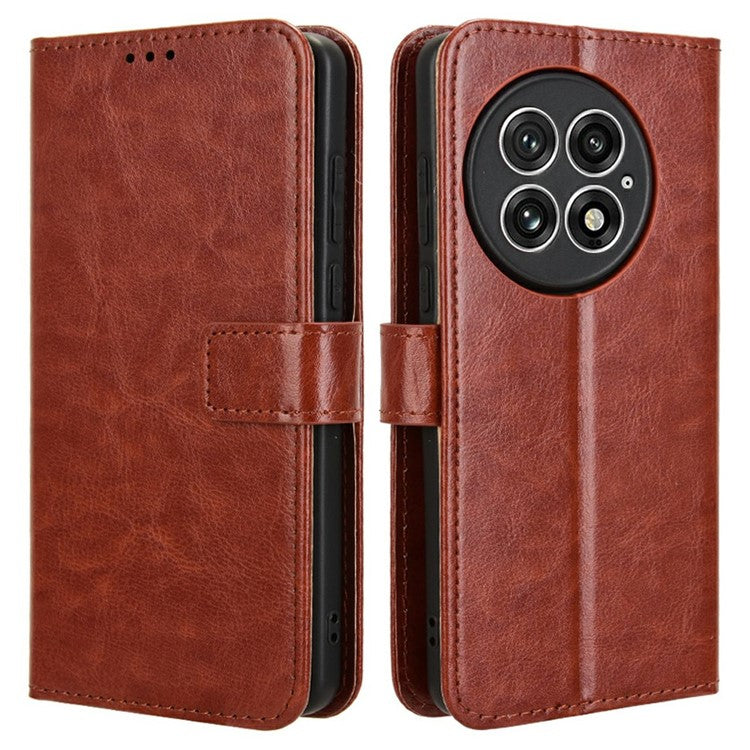 For OnePlus 13 Case Crazy Horse Texture PU Leather Phone Wallet Cover - Brown