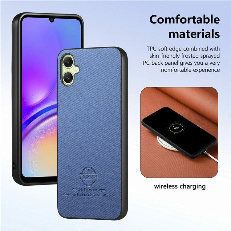 For Samsung Galaxy A06 Case Cloth Texture Leather+PC+TPU Anti-Drop Phone Cover - Blue