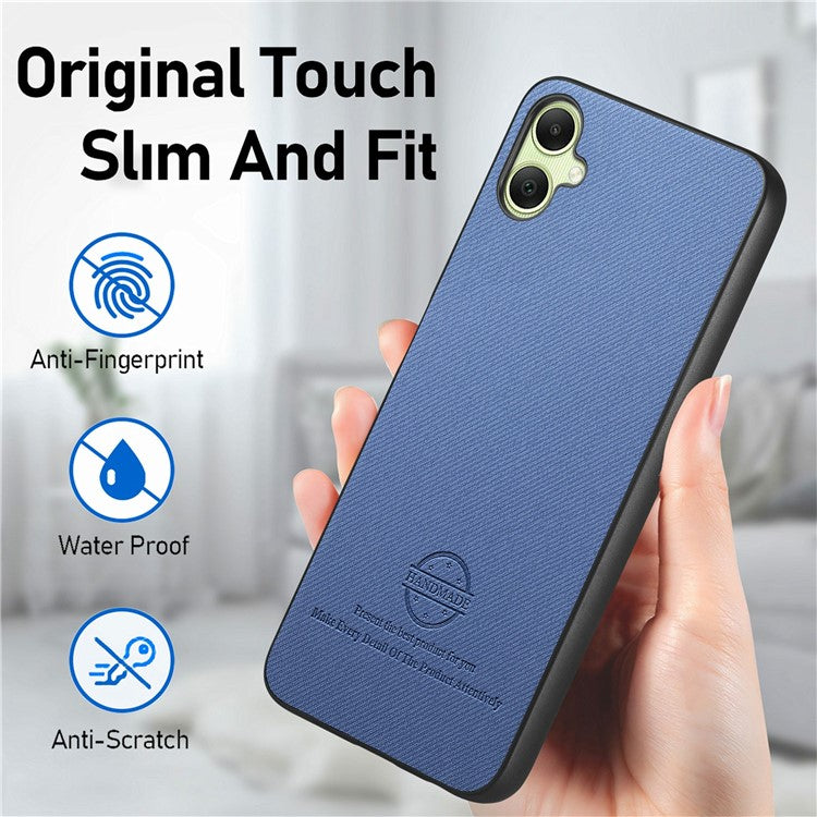 For Samsung Galaxy A06 Case Cloth Texture Leather+PC+TPU Anti-Drop Phone Cover - Blue