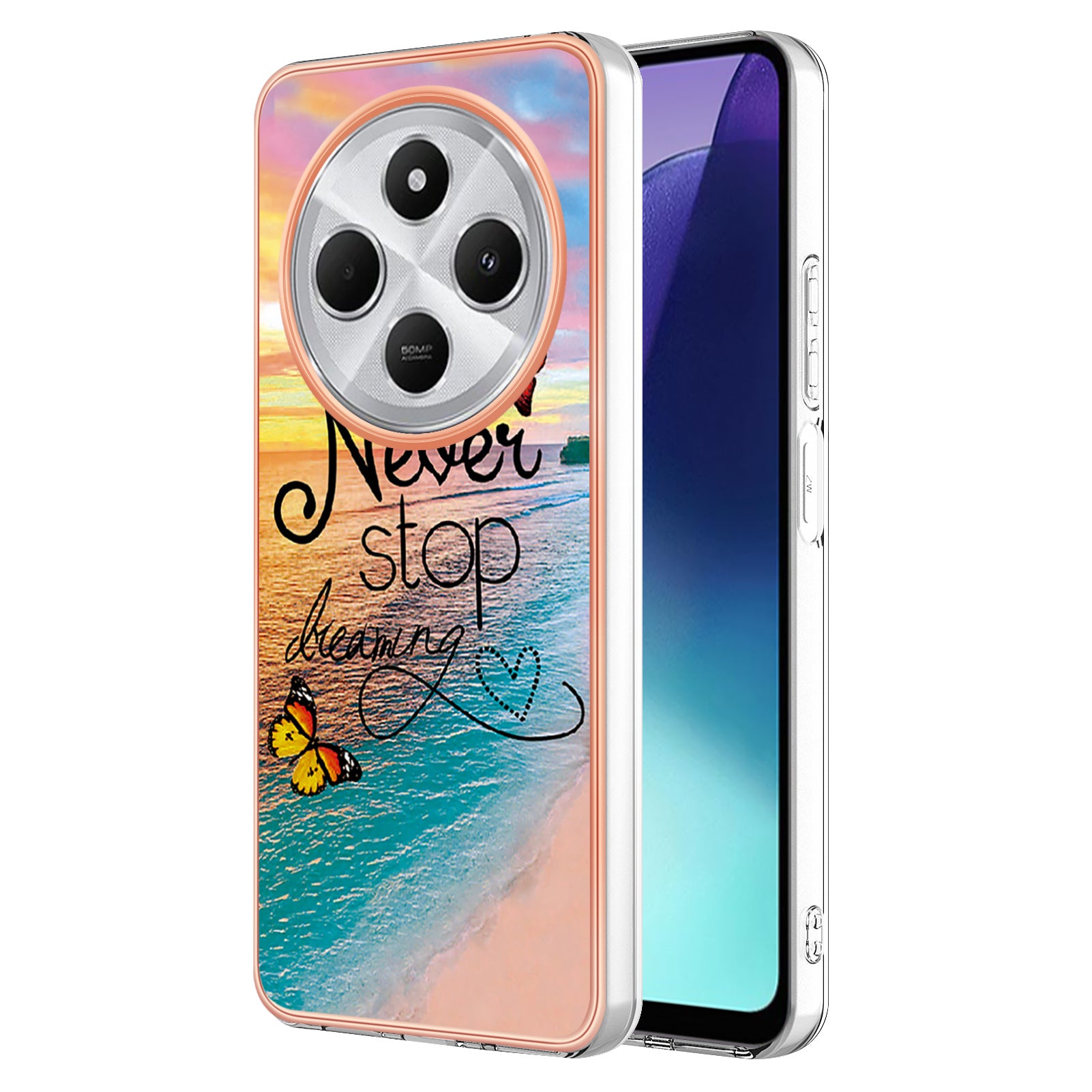 For Xiaomi Redmi 14R 5G / Xiaomi Poco C75 4G / Xiaomi Redmi 14C 4G Case YB IMD Series-1 Style-A  IMD Marble Flower Pattern TPU Phone Cover - Never Stop Dreaming