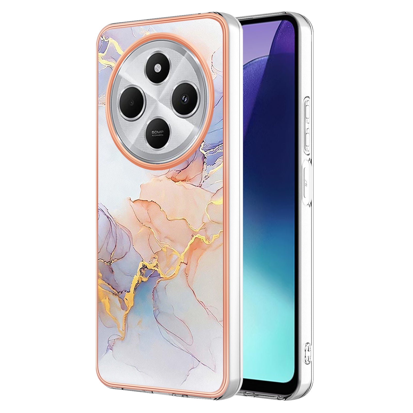 For Xiaomi Redmi 14R 5G / Xiaomi Poco C75 4G / Xiaomi Redmi 14C 4G Case YB IMD Series-1 Style-A  IMD Marble Flower Pattern TPU Phone Cover - Milky Way Marble White