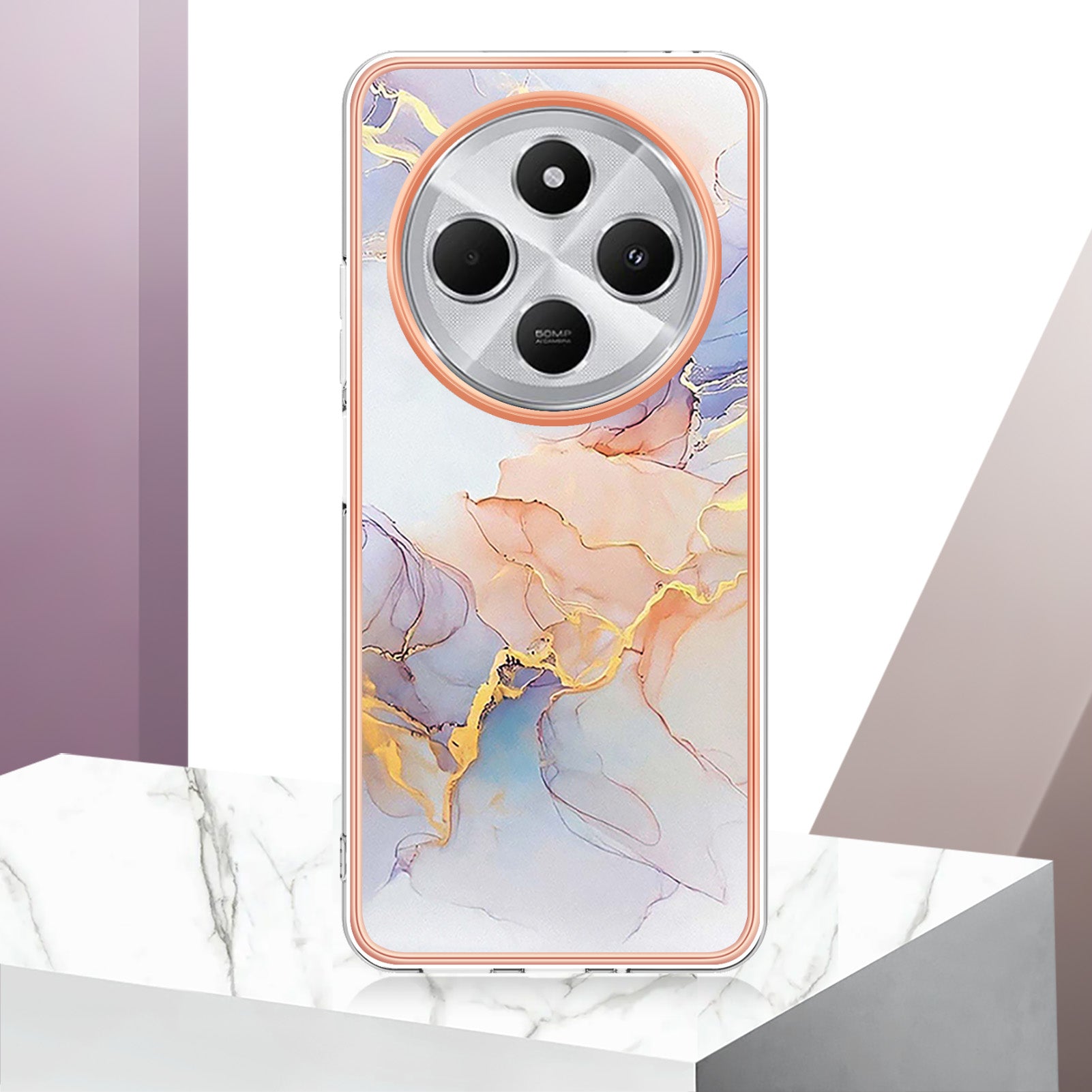 For Xiaomi Redmi 14R 5G / Xiaomi Poco C75 4G / Xiaomi Redmi 14C 4G Case YB IMD Series-1 Style-A  IMD Marble Flower Pattern TPU Phone Cover - Milky Way Marble White