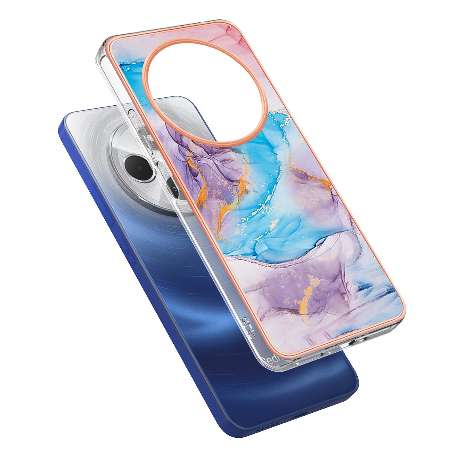 For Xiaomi Redmi 14R 5G / Xiaomi Poco C75 4G / Xiaomi Redmi 14C 4G Case YB IMD Series-1 Style-A  IMD Marble Flower Pattern TPU Phone Cover - Milky Way Marble Blue