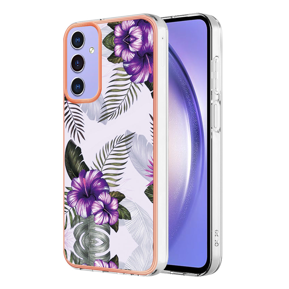 For Samsung Galaxy A16 4G / Galaxy A16 5G Case YB IMD Series-1 Style-A  IMD Marble Flower Pattern TPU Phone Cover - Purple Flower