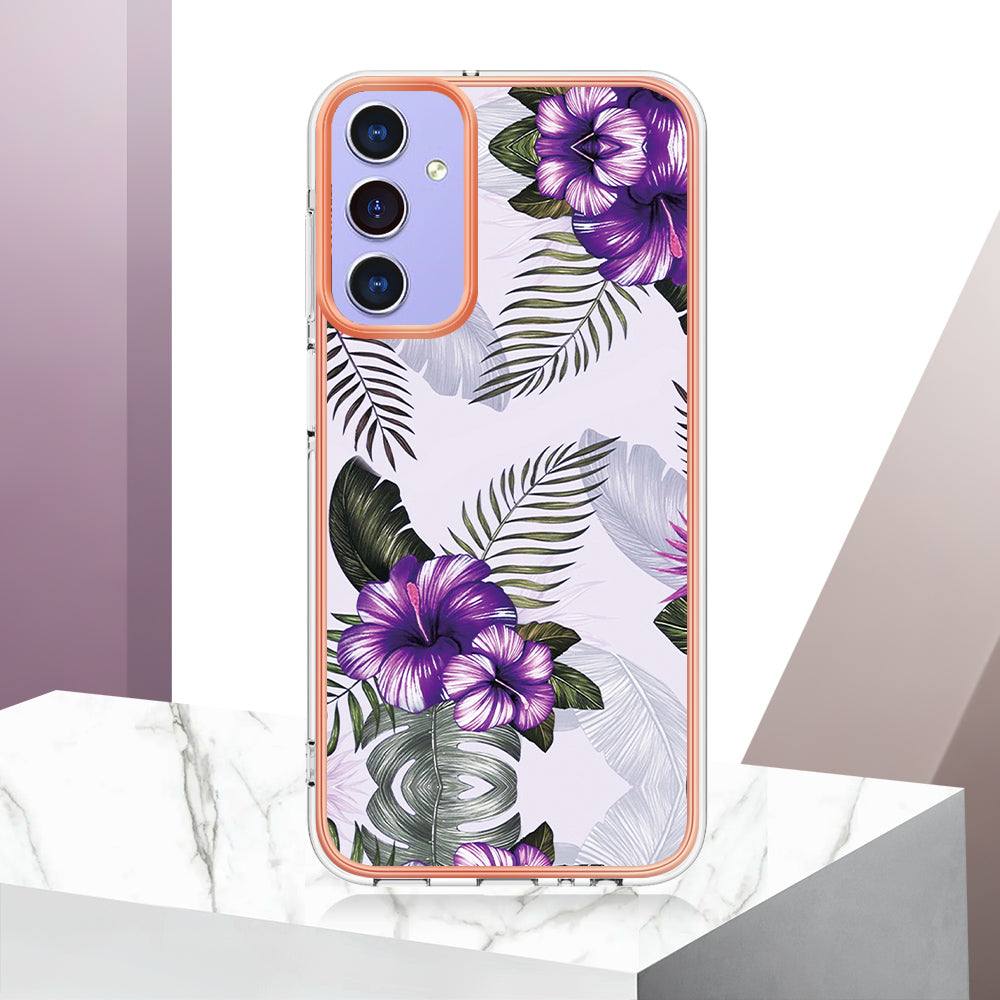 For Samsung Galaxy A16 4G / Galaxy A16 5G Case YB IMD Series-1 Style-A  IMD Marble Flower Pattern TPU Phone Cover - Purple Flower