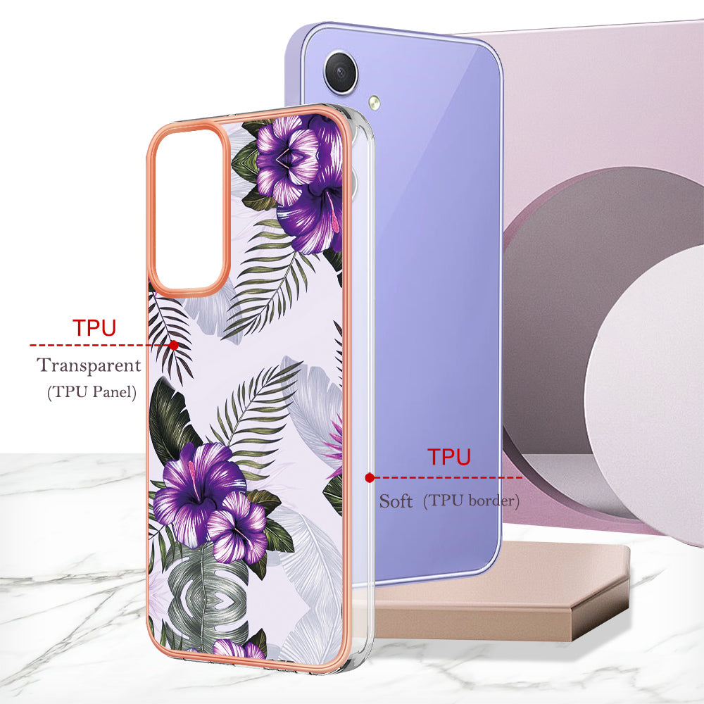 For Samsung Galaxy A16 4G / Galaxy A16 5G Case YB IMD Series-1 Style-A  IMD Marble Flower Pattern TPU Phone Cover - Purple Flower