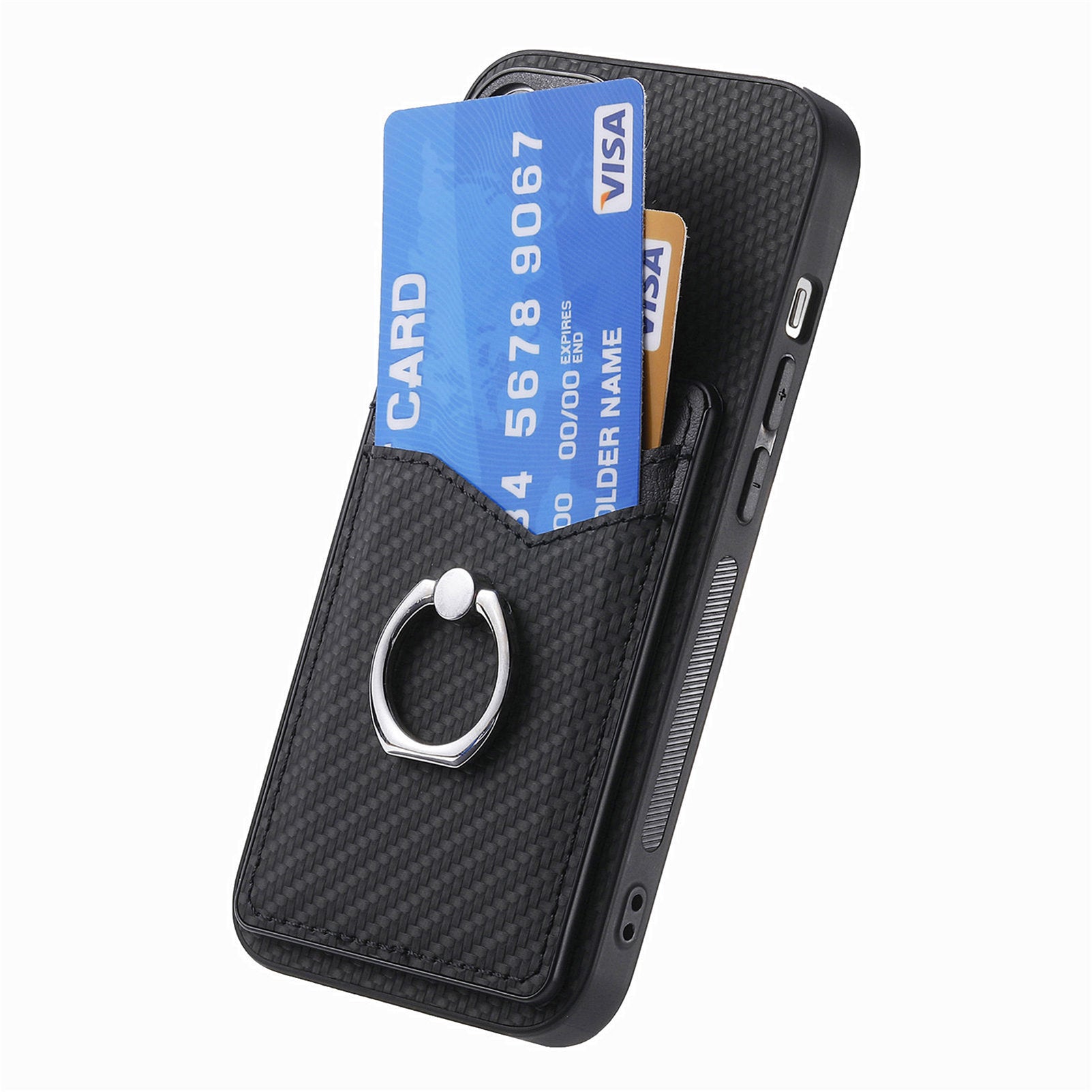 For Samsung Galaxy S25 Case Card Slots Ring Holder Kickstand Phone Cover - Black