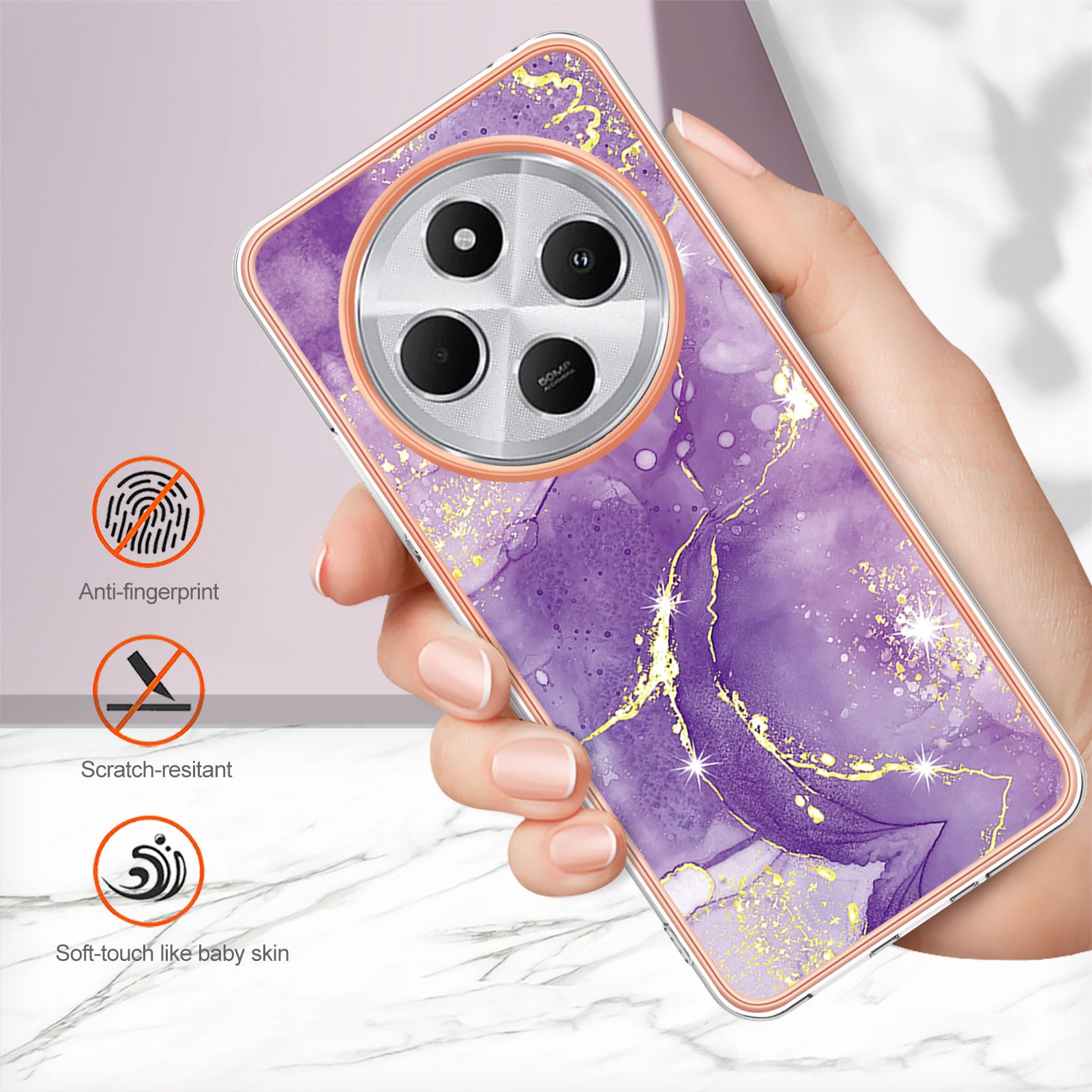 For Xiaomi Redmi 14R 5G / Xiaomi Poco C75 4G / Xiaomi Redmi 14C 4G Case YB IMD Series-2 Style-B IMD Marble Pattern TPU Back Cover - Purple 002