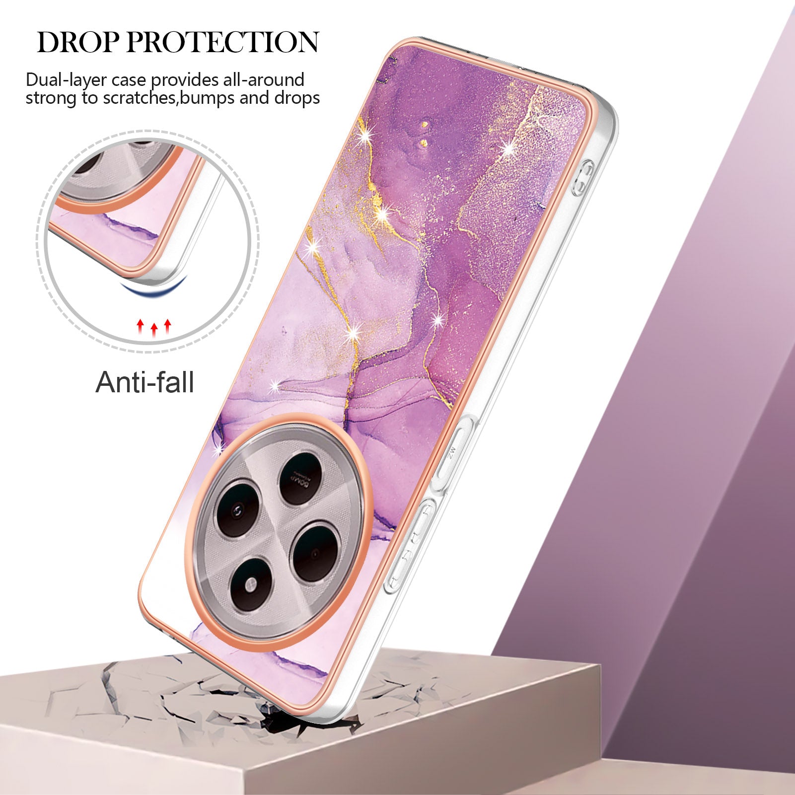 For Xiaomi Redmi 14R 5G / Xiaomi Poco C75 4G / Xiaomi Redmi 14C 4G Case YB IMD Series-2 Style-B IMD Marble Pattern TPU Back Cover - Purple 001