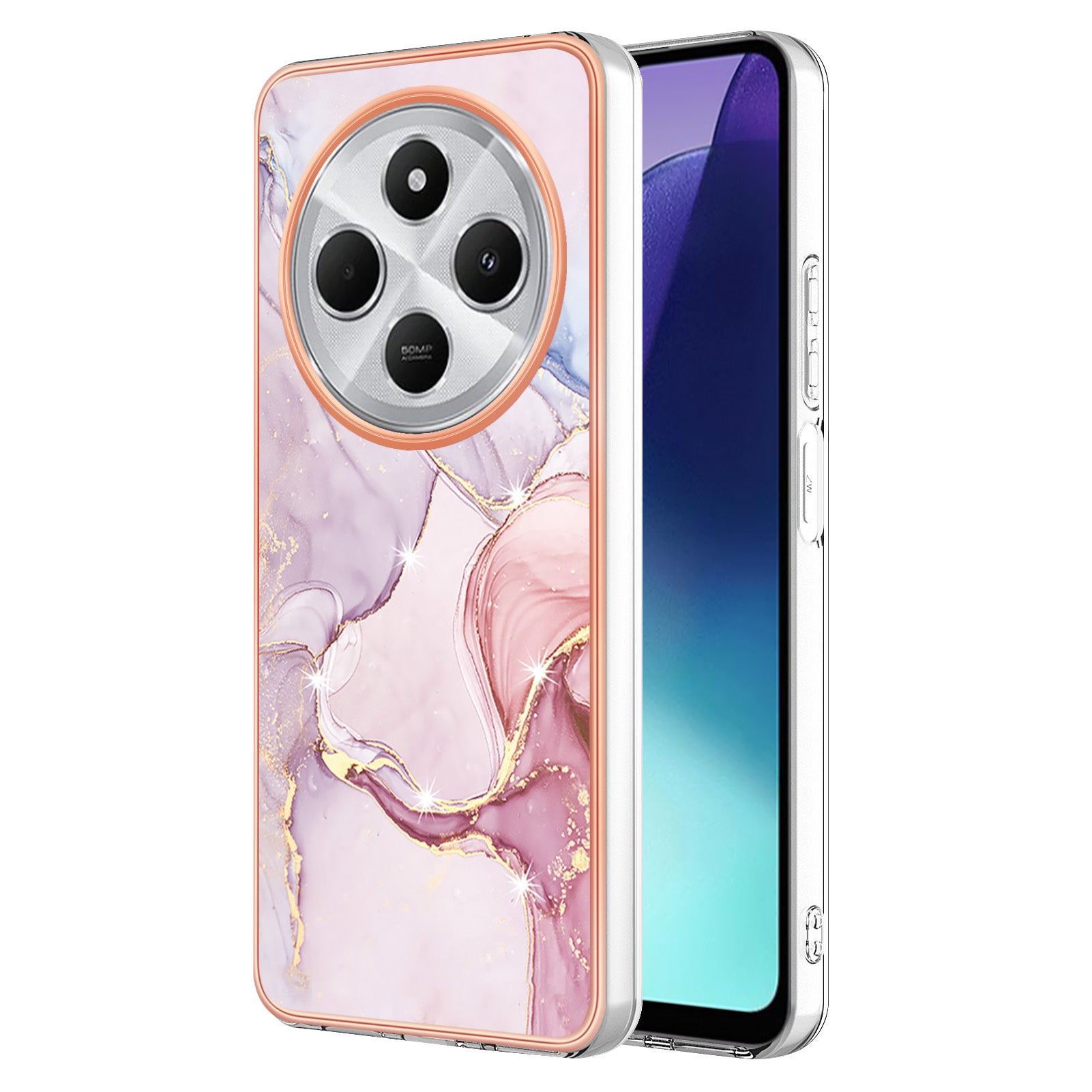 For Xiaomi Redmi 14R 5G / Xiaomi Poco C75 4G / Xiaomi Redmi 14C 4G Case YB IMD Series-2 Style-B IMD Marble Pattern TPU Back Cover - Rose Gold 005