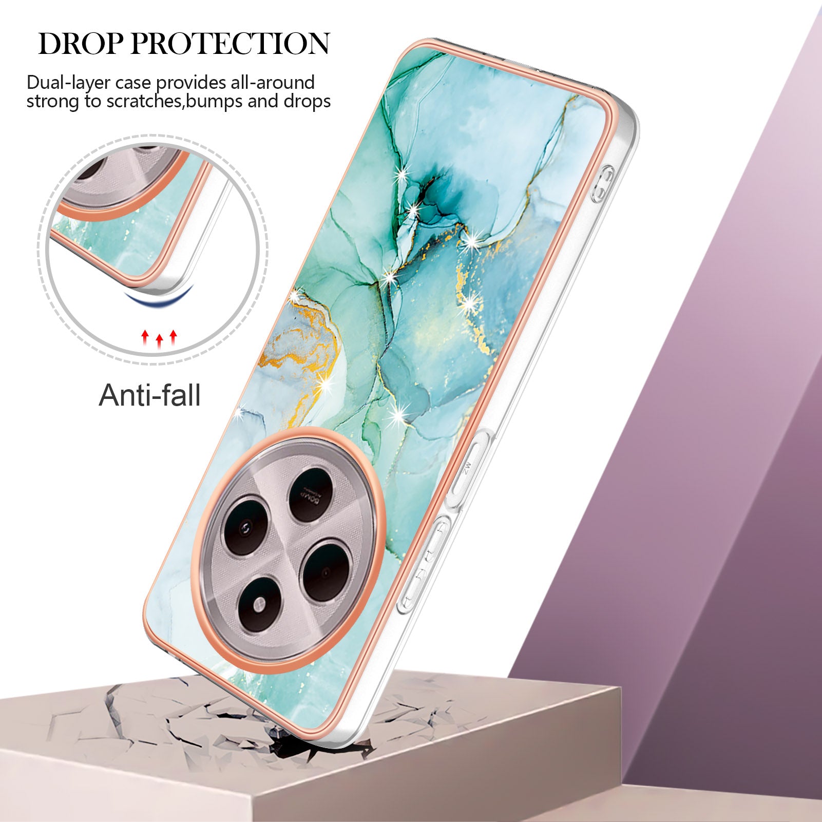 For Xiaomi Redmi 14R 5G / Xiaomi Poco C75 4G / Xiaomi Redmi 14C 4G Case YB IMD Series-2 Style-B IMD Marble Pattern TPU Back Cover - Green 003