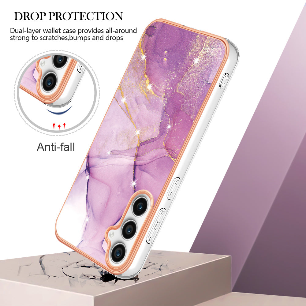 For Samsung Galaxy S24 FE Case YB IMD Series-2 Style-B IMD Marble Pattern TPU Back Cover - Purple 001