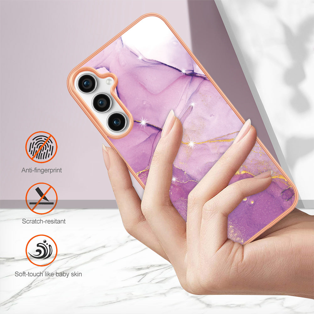 For Samsung Galaxy S24 FE Case YB IMD Series-2 Style-B IMD Marble Pattern TPU Back Cover - Purple 001