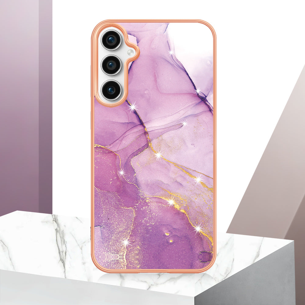 For Samsung Galaxy S24 FE Case YB IMD Series-2 Style-B IMD Marble Pattern TPU Back Cover - Purple 001