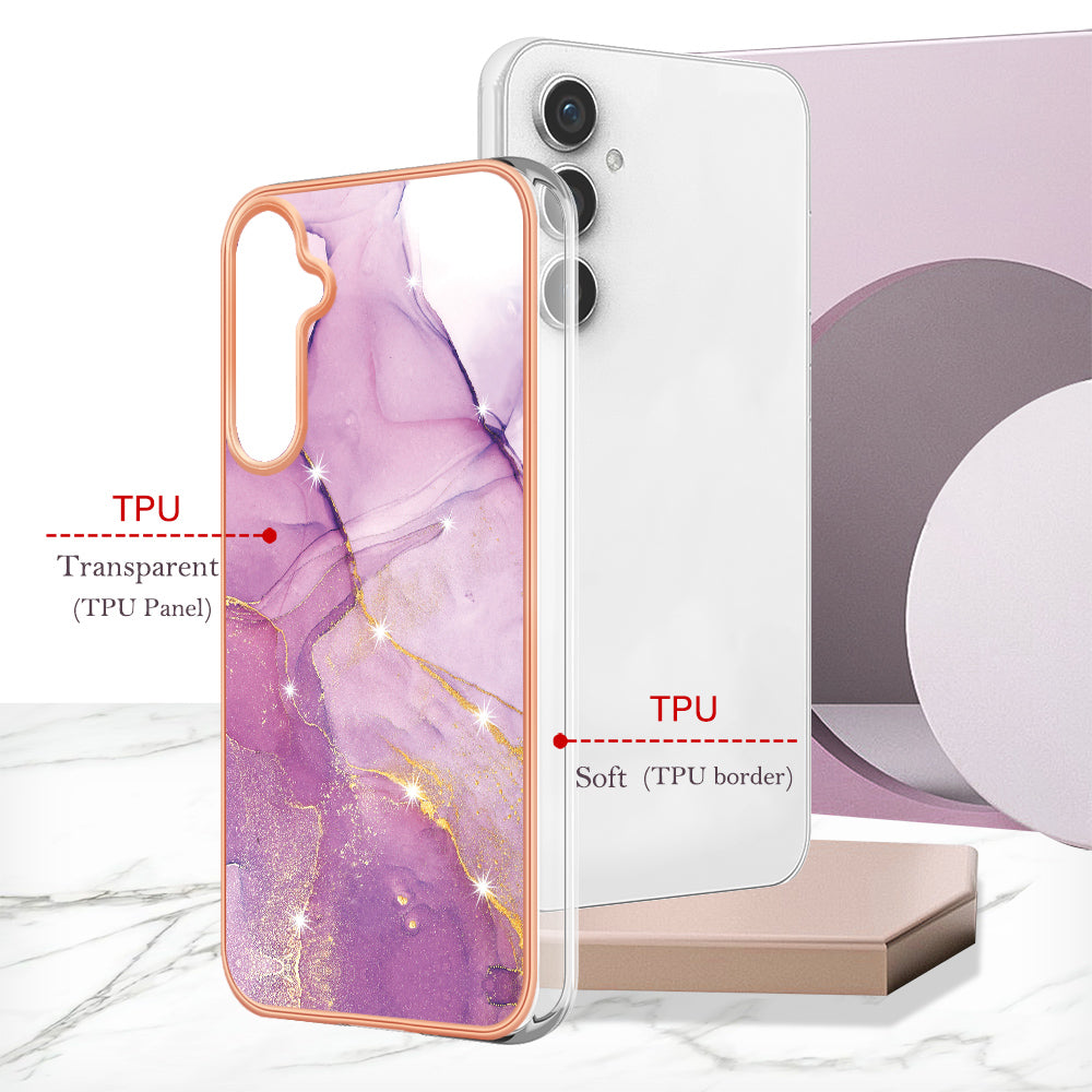 For Samsung Galaxy S24 FE Case YB IMD Series-2 Style-B IMD Marble Pattern TPU Back Cover - Purple 001