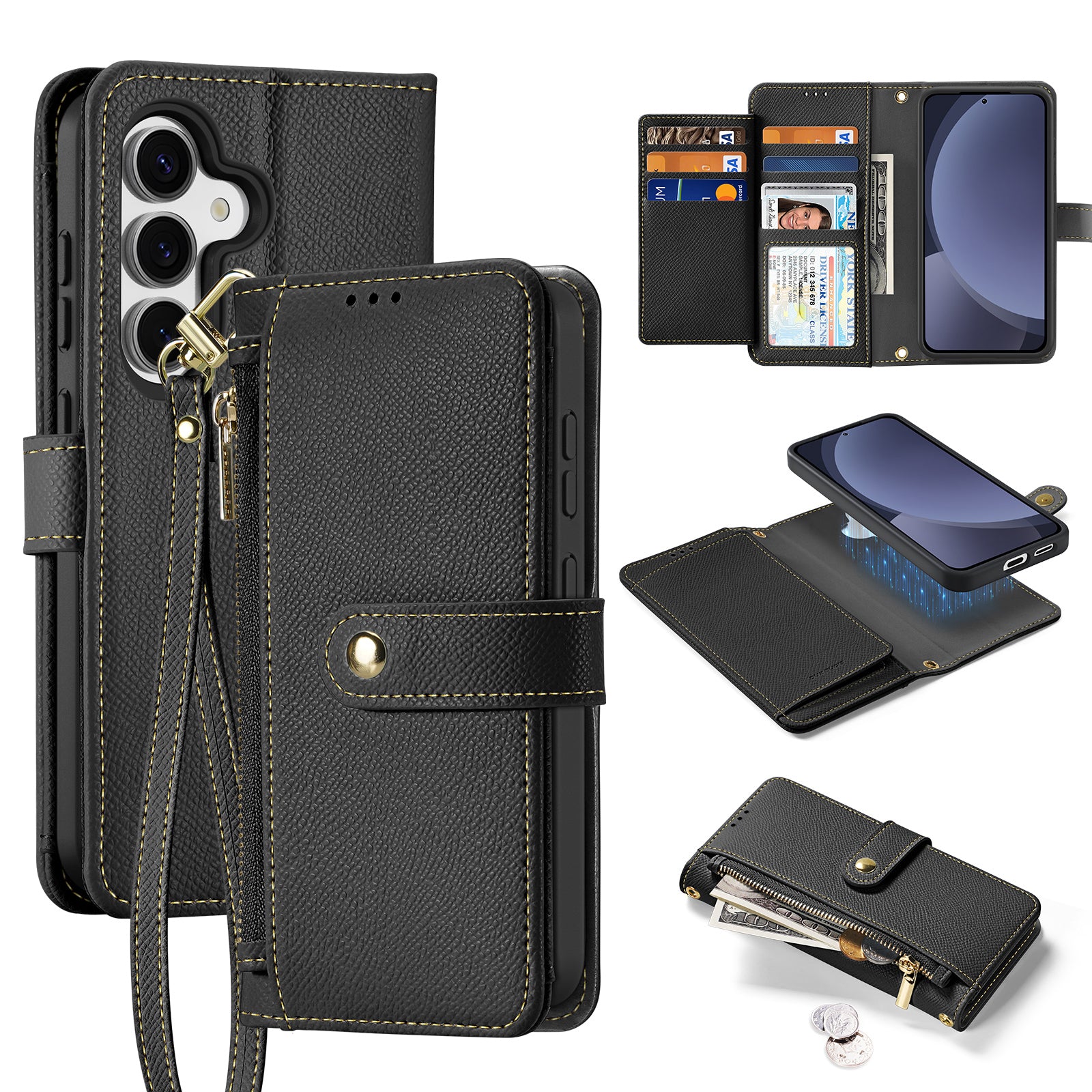 For Samsung Galaxy S25 Case DUX DUCIS Lawa Series Detachable Magnetic Cowhide Leather Cover Zipper Wallet - Black