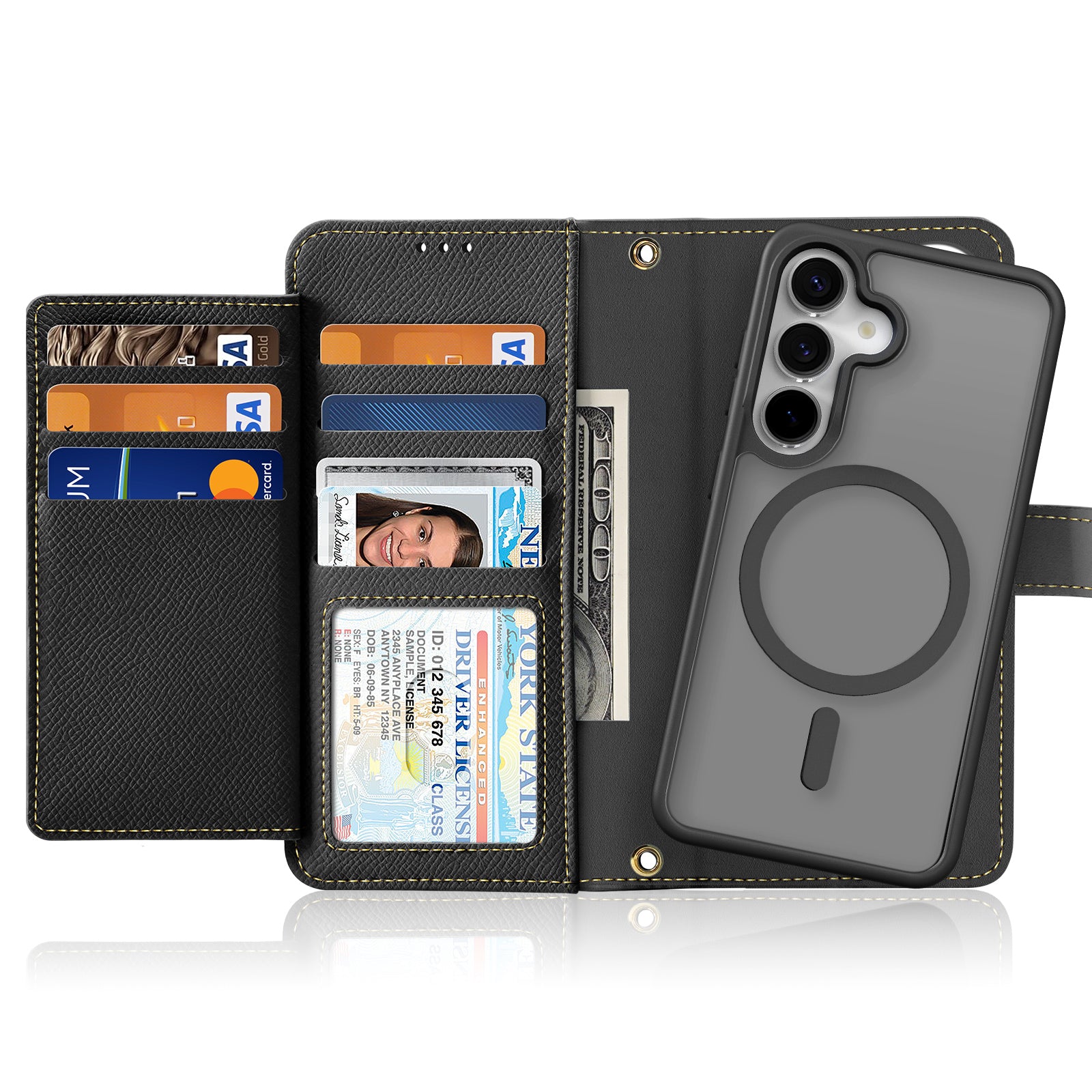 For Samsung Galaxy S25 Case DUX DUCIS Lawa Series Detachable Magnetic Cowhide Leather Cover Zipper Wallet - Black