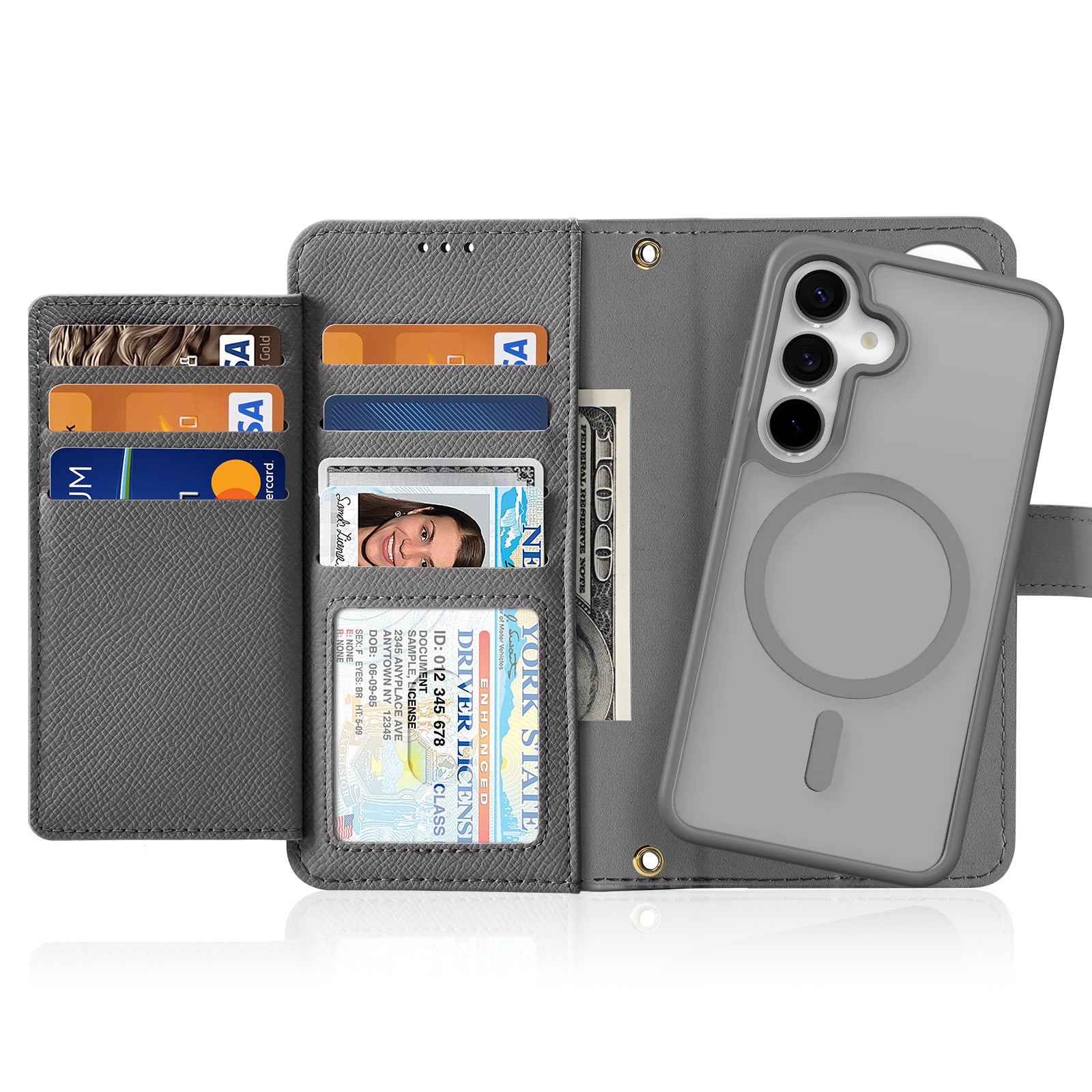 For Samsung Galaxy S25+ Case DUX DUCIS Lawa Series Detachable Magnetic Cowhide Leather Cover Zipper Wallet - Grey