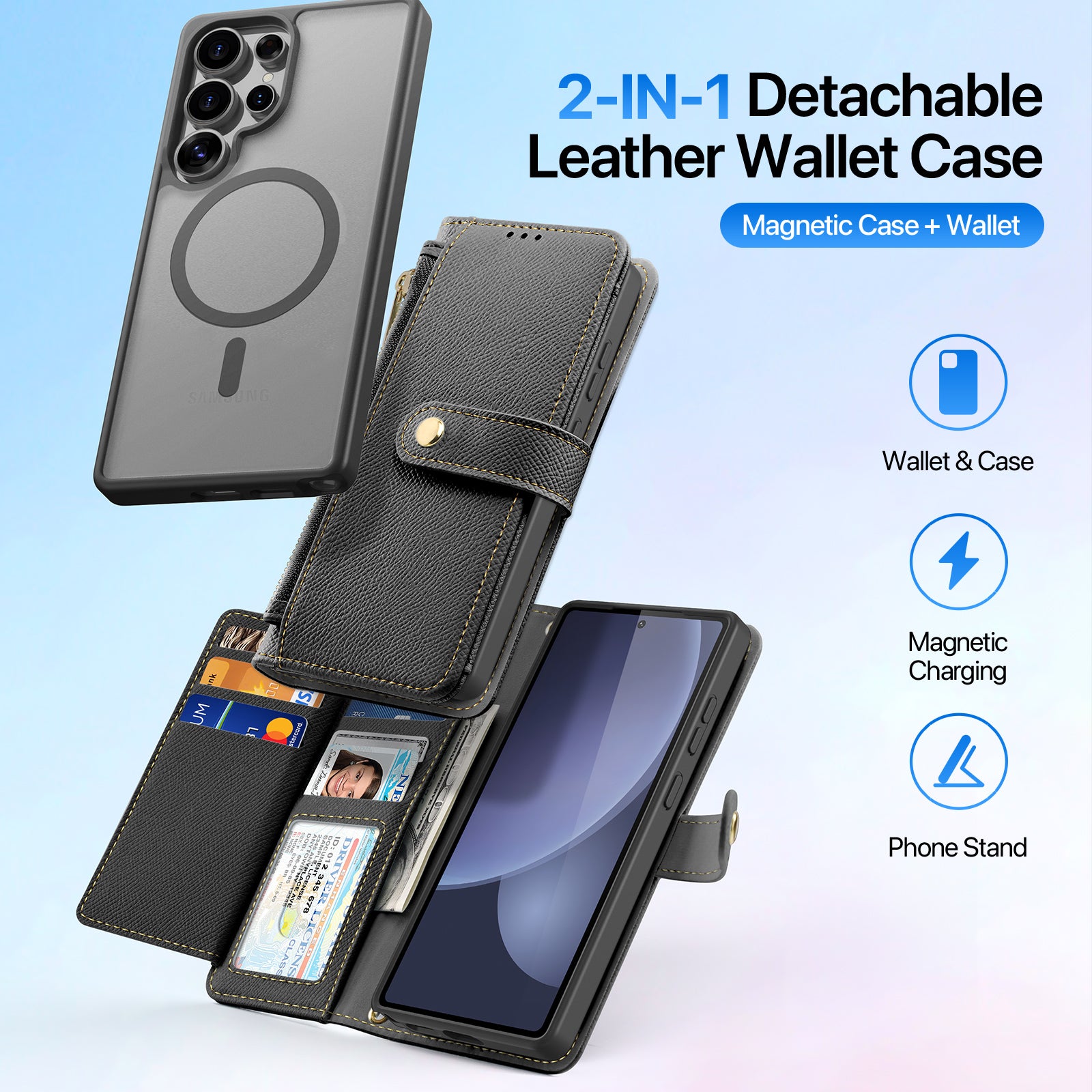 For Samsung Galaxy S25 Ultra Case DUX DUCIS Lawa Series Detachable Magnetic Cowhide Leather Cover Zipper Wallet - Black