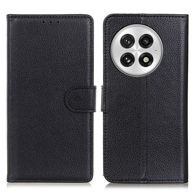 For OnePlus 13 Wallet Case PU Leather Phone Cover Litchi Texture - Black